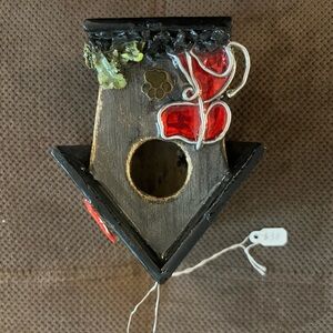 Handmade Dog-Themed Black and Red Birdhouse